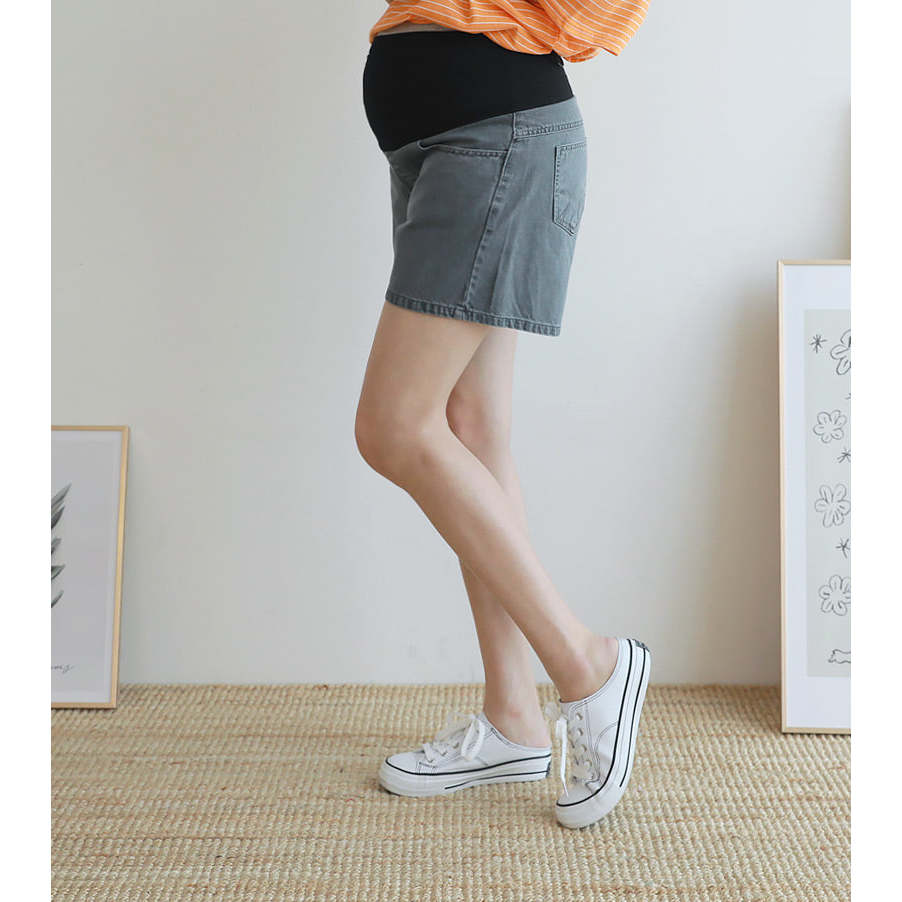 4分長孕婦棉質牛仔短褲（羅紋彈性腹帶）