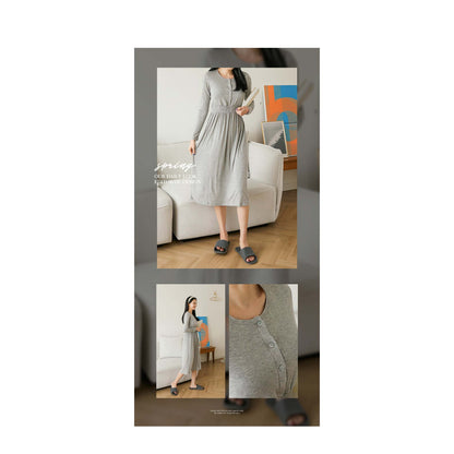 柔軟人造絲哺乳孕婦連身裙（帶胸墊）