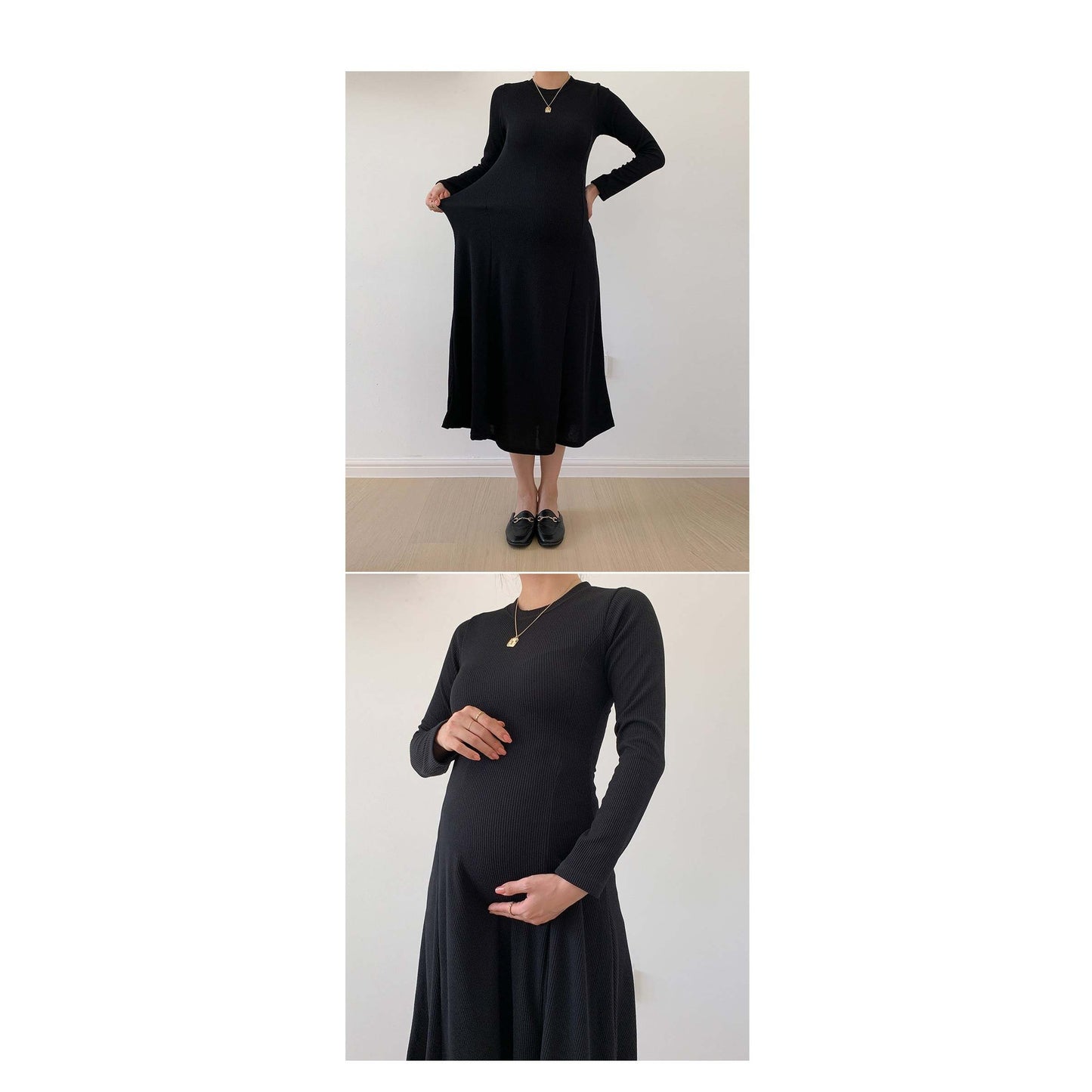 顯瘦彈性羅紋簡約孕婦連身裙