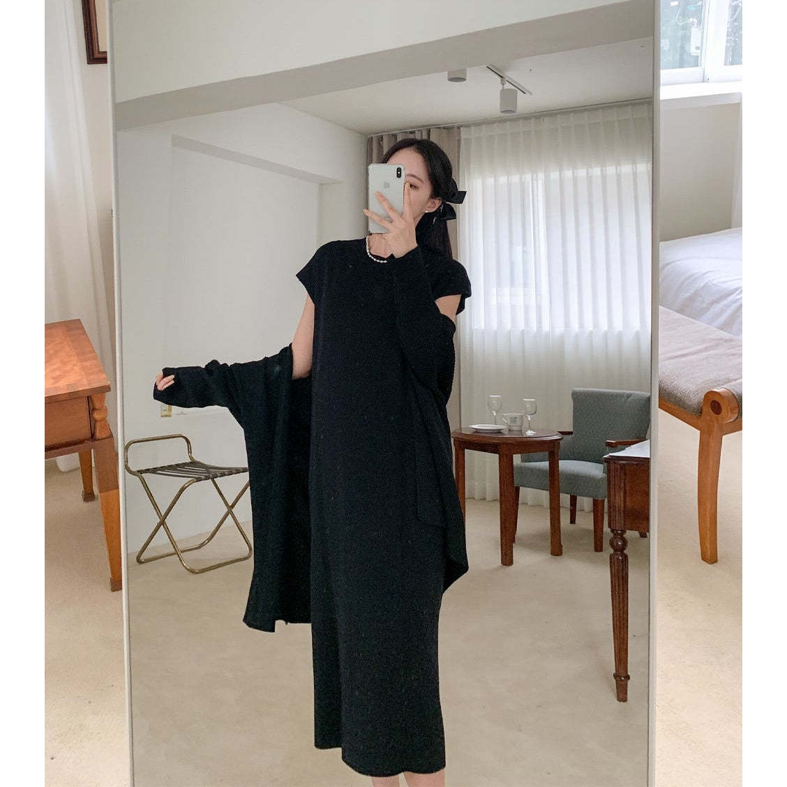 羅紋披肩開衫孕婦裙套裝